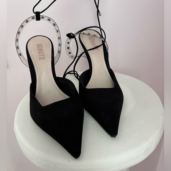 Schutz Mareah Suede Studded Pump Heels Sz 8 B Shoes Blavk Sold Out - Picture 4 of 7